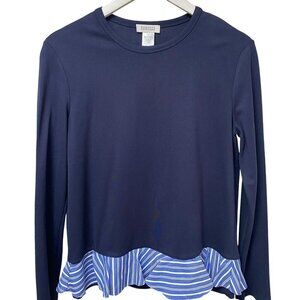 BARNEYS New York Womens Top Small Layered Look Ruffle Hem Ponte Knit Tee Blue